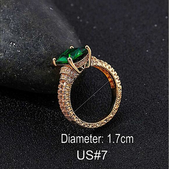 Gold 18K GP Emerald Green Gemstone Ring Size 7 - Picture 4 of 4